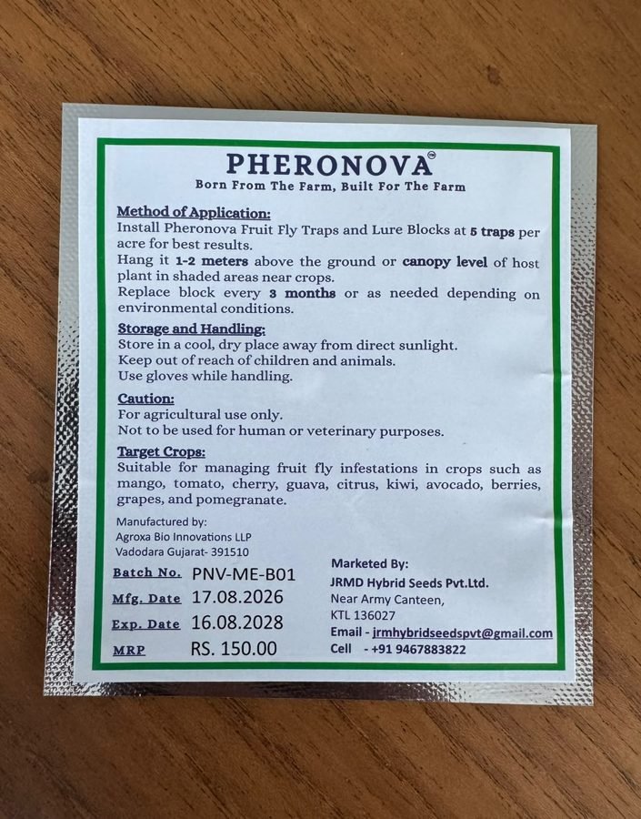 Pheronova fruit fly trap product label